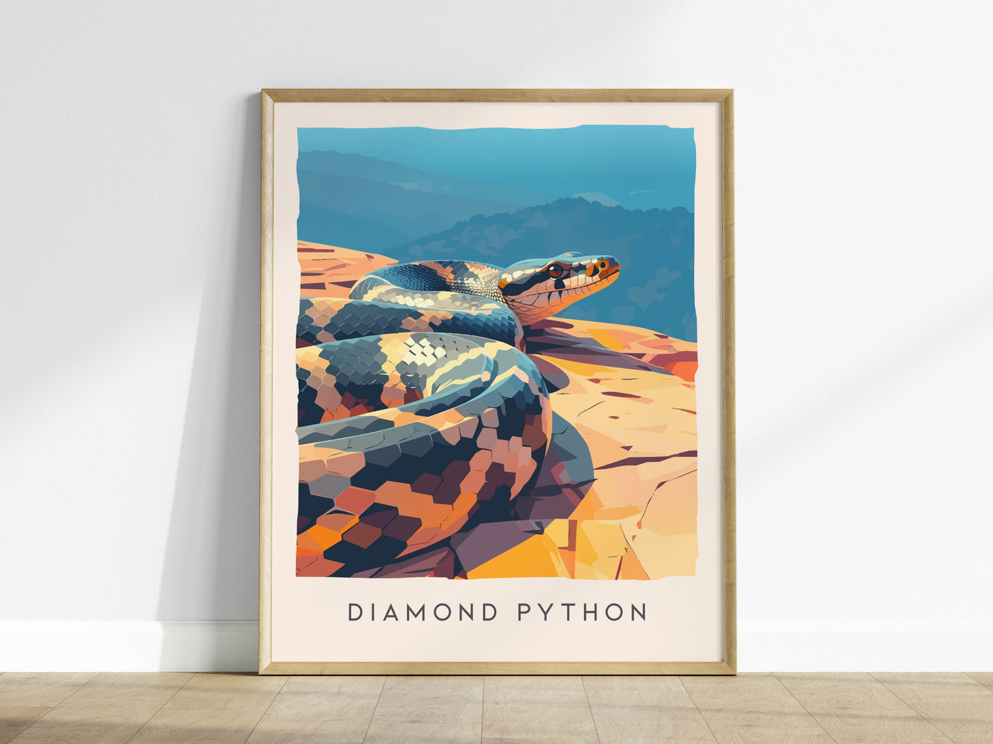 Diamond Python, Australia Poster | Serpent in the Sunlit Canopy Wall Art — framed wall art