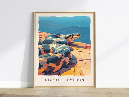 Diamond Python, Australia Poster | Serpent in the Sunlit Canopy Wall Art — framed wall art