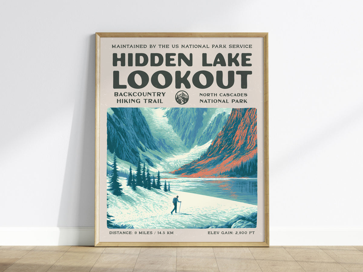 Hidden Lake Lookout, North Cascades National Park Poster | Hiker Gift | Backcountry Trail Wall Art — framed wall art