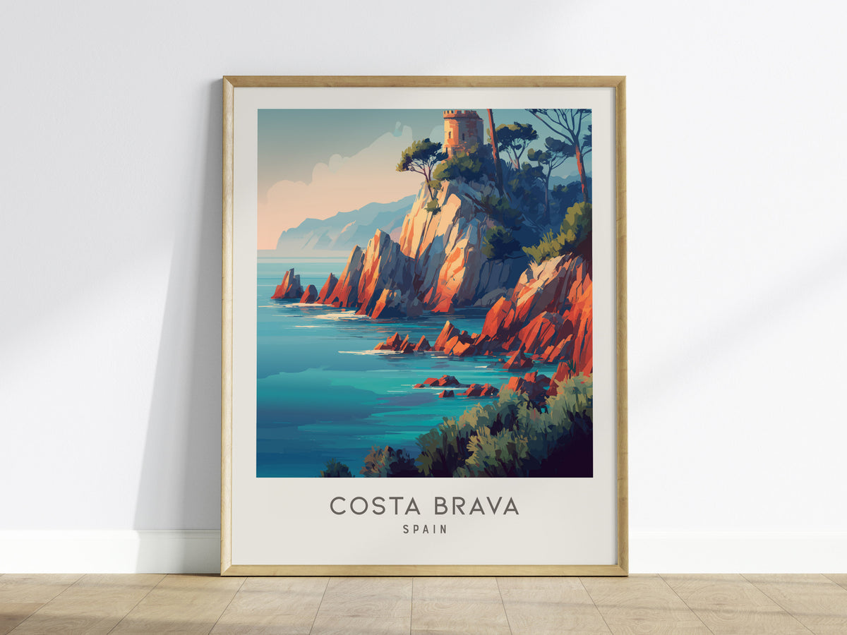 Costa Brava Matte Border Poster | Spain Coastal Beach Decor Travel Wall Art — framed wall art