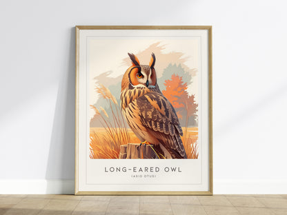 Long-eared Owl, Asio otus Poster | Mysterious Forest Raptor Bird Wall Art — framed wall art