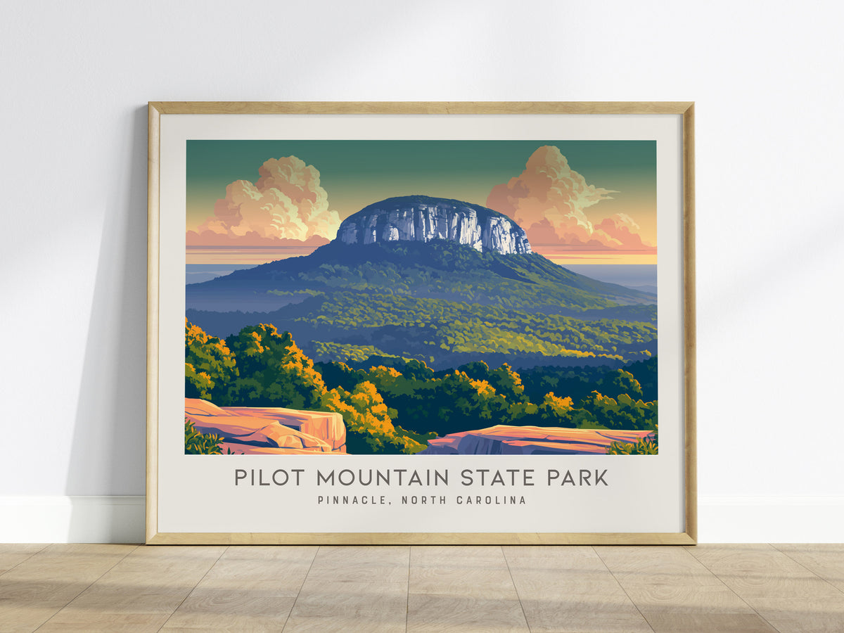 Pilot Mountain State Park Landscape Matte Border Poster | Pinnacle, North Carolina Travel Gift — framed wall art