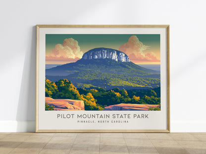 Pilot Mountain State Park Landscape Matte Border Poster | Pinnacle, North Carolina Travel Gift — framed wall art