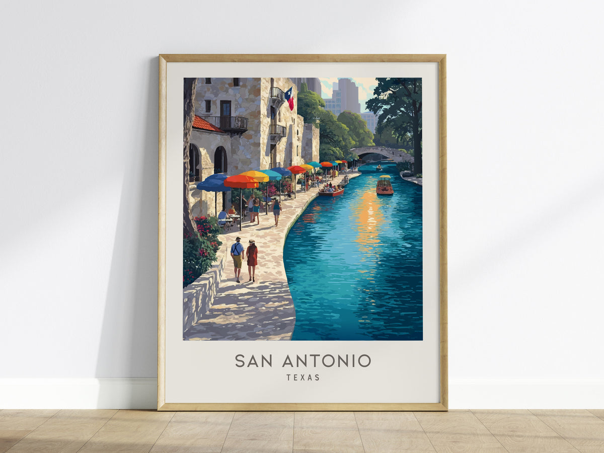 San Antonio River Walk Matte Border Poster | Texas Travel Wall Art — framed wall art