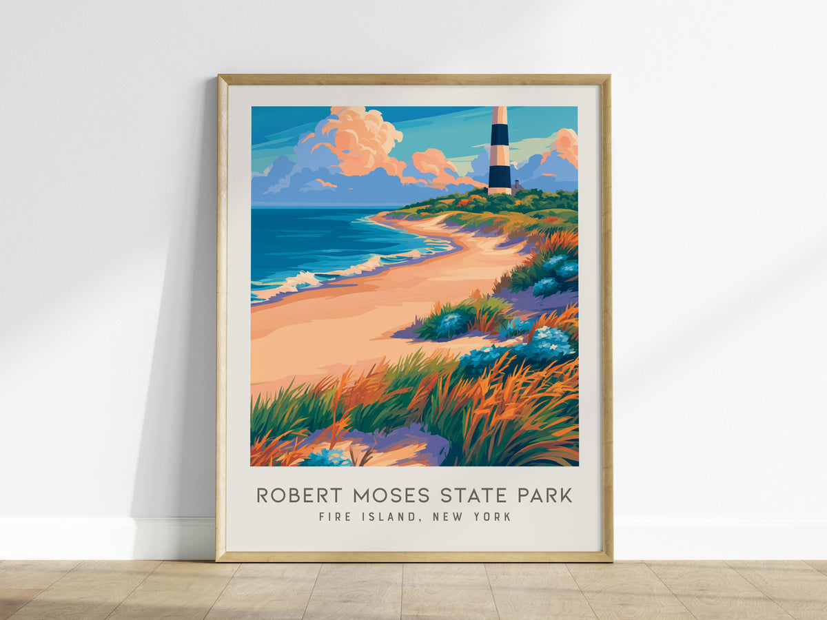 Robert Moses State Park Matte Border Poster | Fire Island, New York Beach House Decor — framed wall art