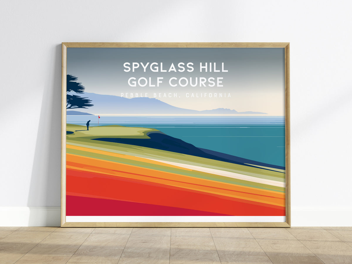 Spyglass Hill Golf Course Landscape Poster | Pebble Beach, California Country Club Decor Wall Art — framed wall art