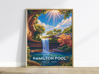 Hamilton Pool, Austin, Texas Poster | Natural Grotto & Waterfall Travel Wall Art — framed wall art