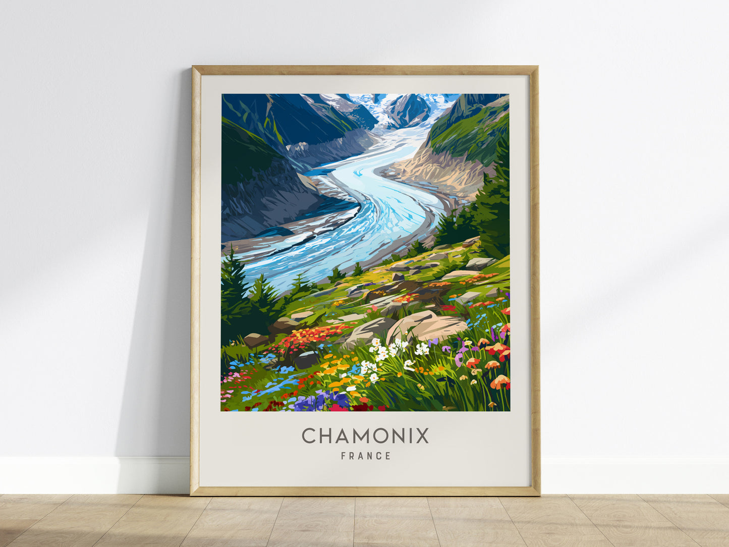 Chamonix Matte Border Poster | France Alpine Travel Wall Art — framed wall art
