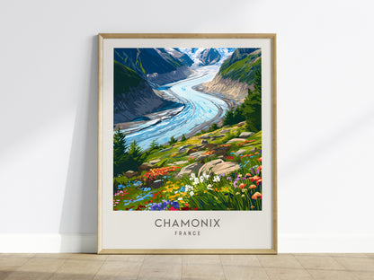 Chamonix Matte Border Poster | France Alpine Travel Wall Art — framed wall art