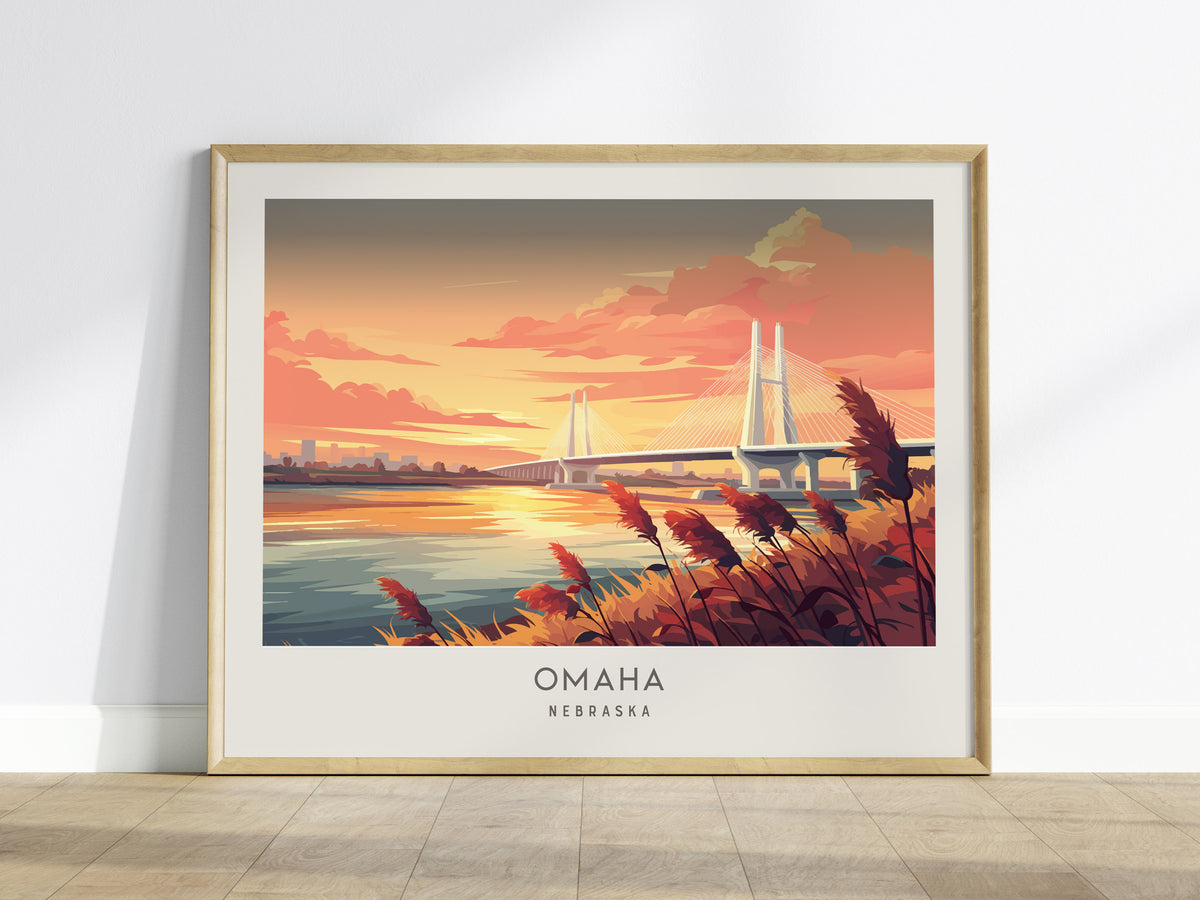 Omaha Landscape Matte Border Poster | Nebraska Framed or Unframed Vacation Wall Art — framed wall art