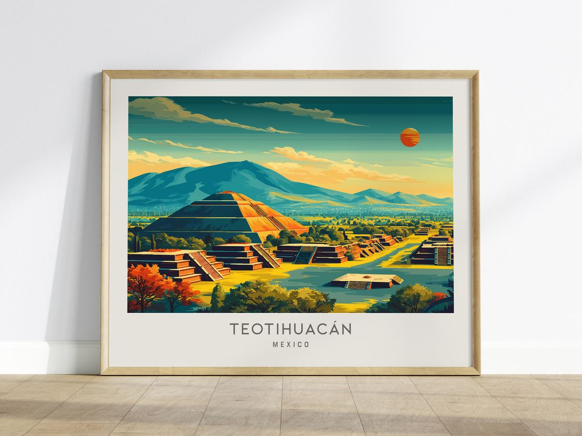 Teotihuacán Landscape Matte Border Poster | Mexico Ancient Ruins Framed or Unframed Travel Gift — framed wall art