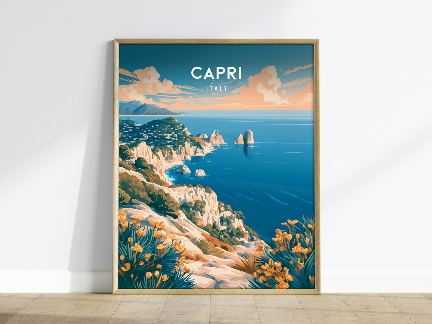 Capri, Italy Poster | Mediterranean Island Coastal Beach Decor Wall Art — framed wall art