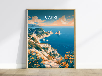 Capri, Italy Poster | Mediterranean Island Coastal Beach Decor Wall Art — framed wall art