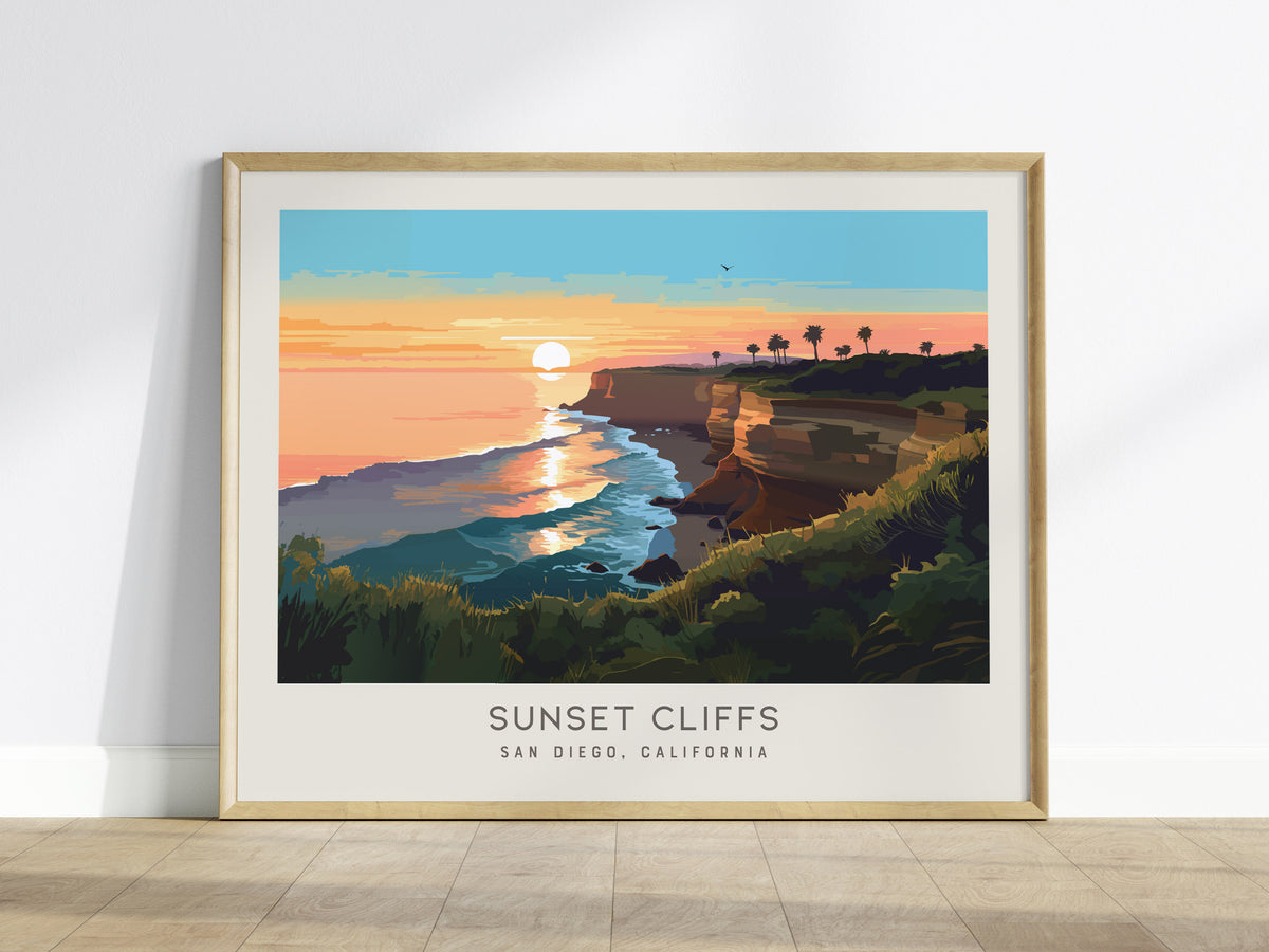 Sunset Cliffs Landscape Matte Border Poster | San Diego, California Travel Wall Art — framed wall art