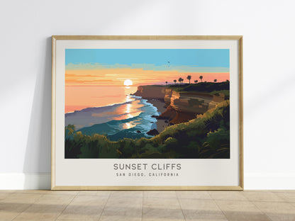 Sunset Cliffs Landscape Matte Border Poster | San Diego, California Travel Wall Art — framed wall art