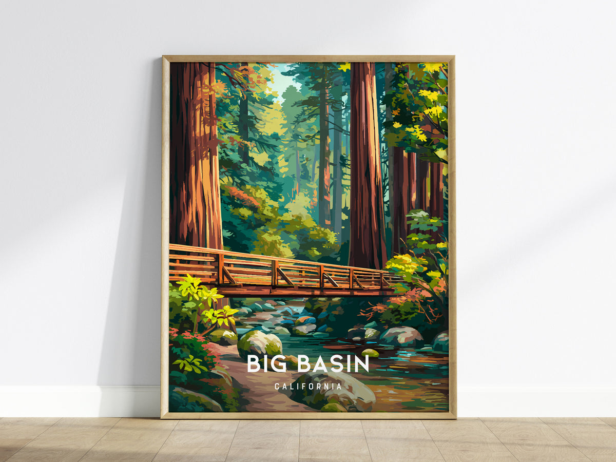 Big Basin Redwoods, California Poster | Towering Redwood Forest Vacation Wall Art — framed wall art