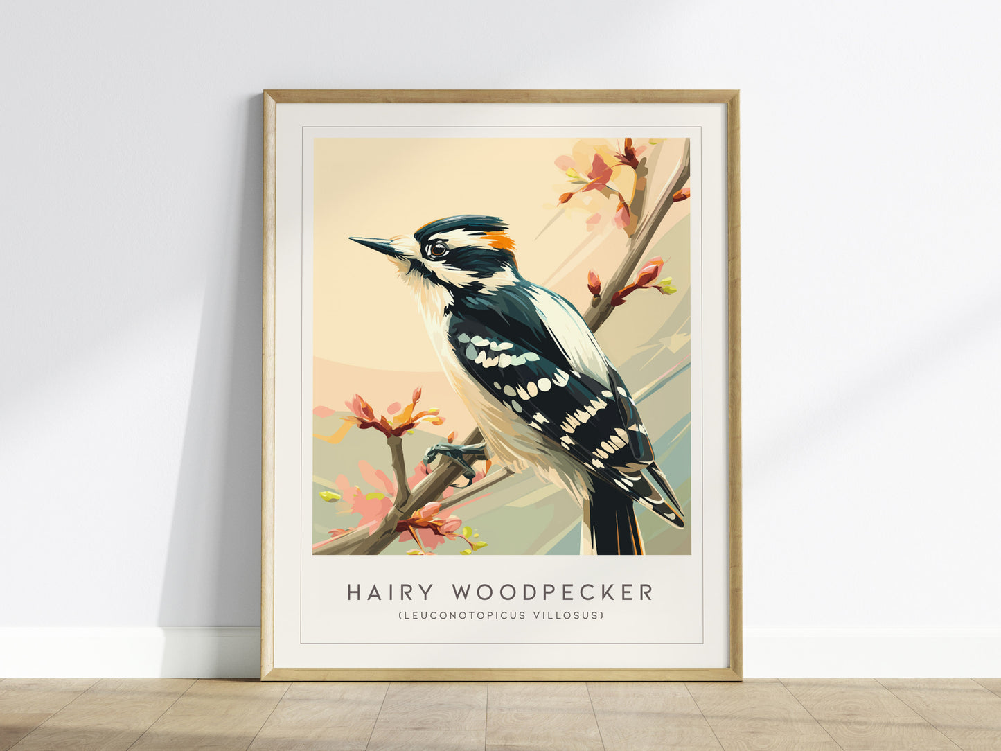 Hairy Woodpecker Poster | Bold Forest Bird Illustration Wall Art — framed wall art
