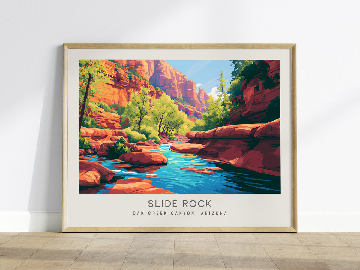 Slide Rock Landscape Matte Border Poster | Oak Creek Canyon, Arizona Travel Wall Art — framed wall art
