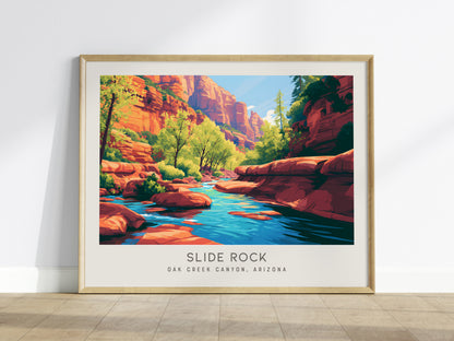 Slide Rock Landscape Matte Border Poster | Oak Creek Canyon, Arizona Travel Wall Art — framed wall art