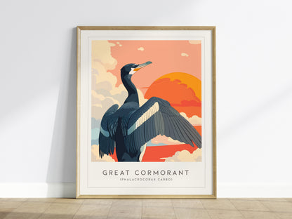 Great Cormorant, Phalacrocorax carbo Poster | Elegant Coastal Bird Wall Art — framed wall art