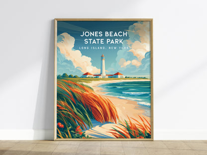 Jones Beach State Park, Long Island, New York Poster | Sun-Drenched Shoreline Destination Print Wall Art — framed wall art