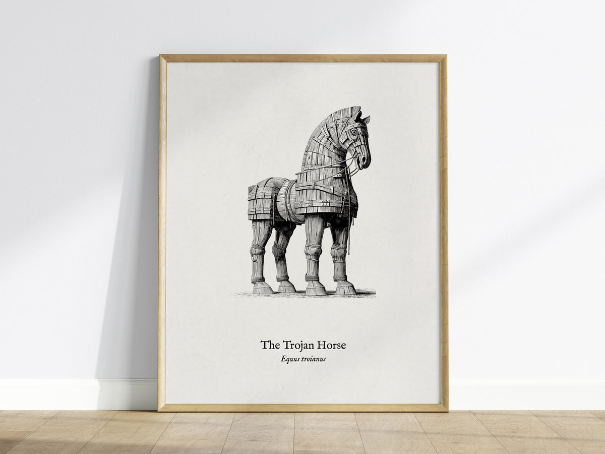 The Trojan Horse Poster | Equus Troianus Pen and Ink Print Vintage Scientific Illustration Wall Art — framed wall art