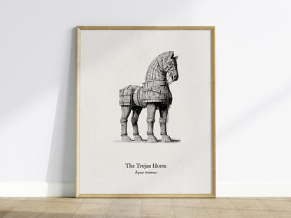 The Trojan Horse Poster | Equus Troianus Pen and Ink Print Vintage Scientific Illustration Wall Art — framed wall art