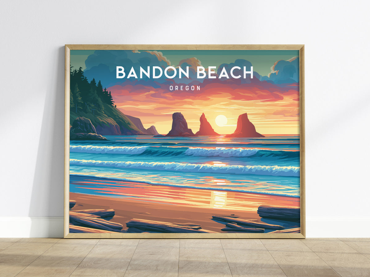 Bandon Beach Landscape Poster | Oregon Vacation Wall Art — framed wall art