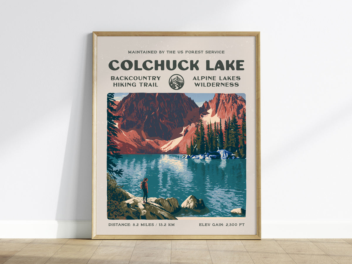 Colchuck Lake, Alpine Lakes Wilderness Poster | Hiker Gift | Backcountry Trail Wall Art — framed wall art