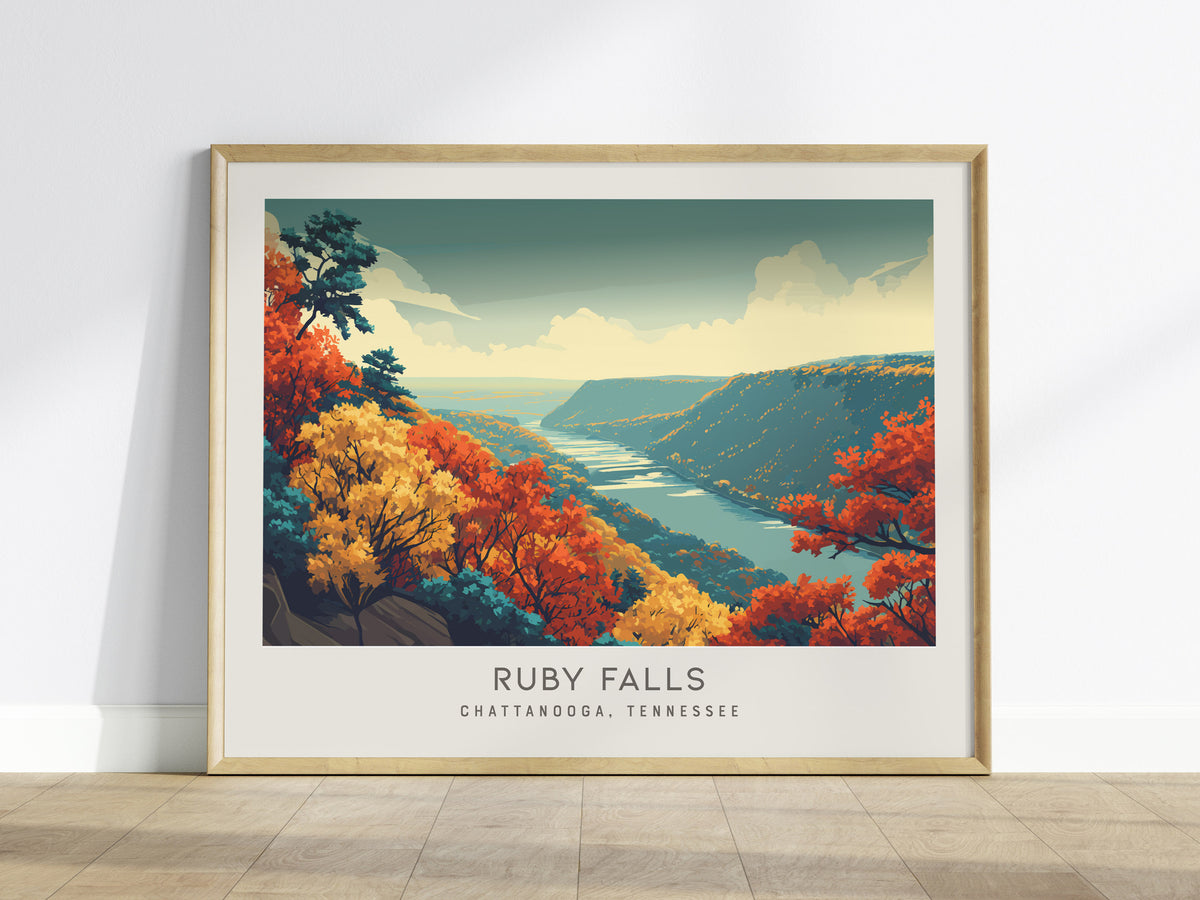 Ruby Falls Landscape Matte Border Poster | Chattanooga, Tennessee Travel Gift Framed or Unframed — framed wall art