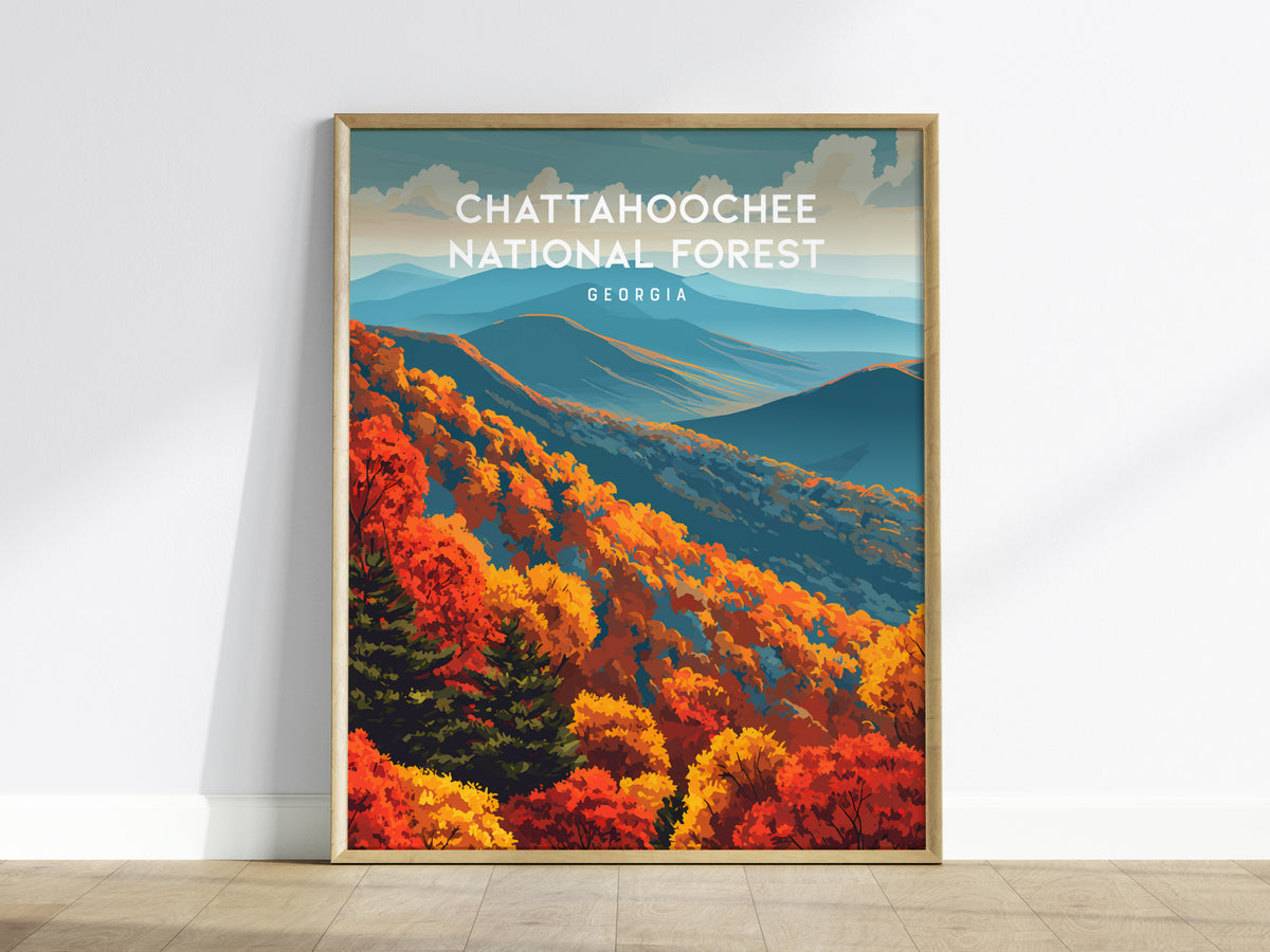 Chattahoochee National Forest, Georgia Poster | Mountain Wilderness Destination Print Wall Art — framed wall art