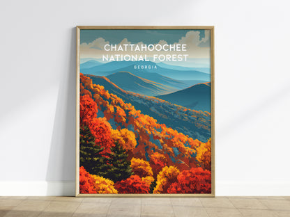 Chattahoochee National Forest, Georgia Poster | Mountain Wilderness Destination Print Wall Art — framed wall art
