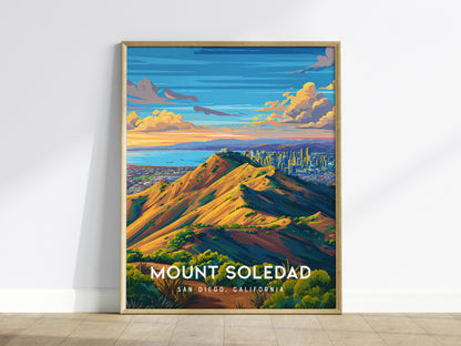 Mount Soledad, California Poster | Cross & Coastline Panoramic View Wall Art — framed wall art