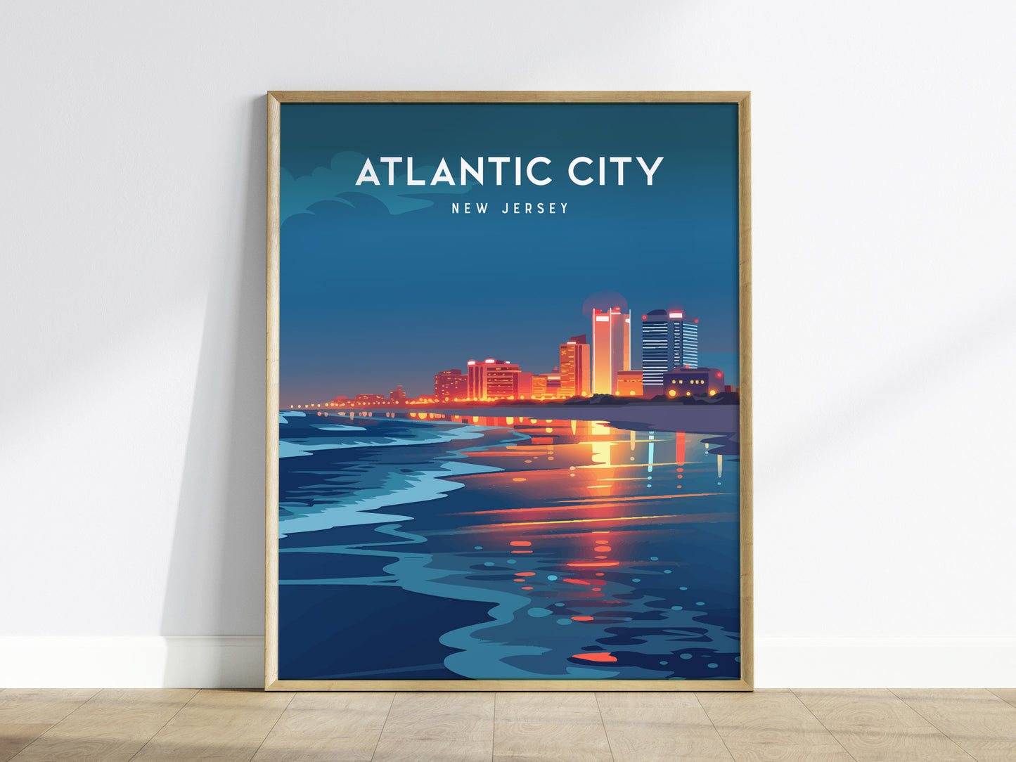 Atlantic City, New Jersey Poster | Boardwalk & Steel Pier Coastal Wall Art — framed wall art