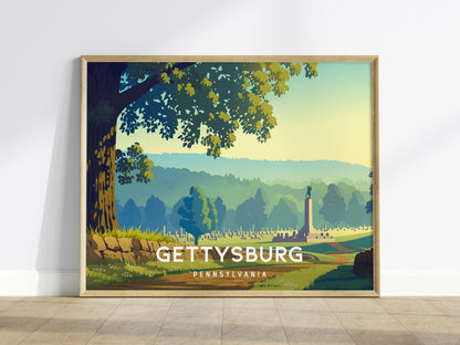 Gettysburg, Pennsylvania Landscape Poster | Historic Civil War Battlefield Travel Wall Art — framed wall art