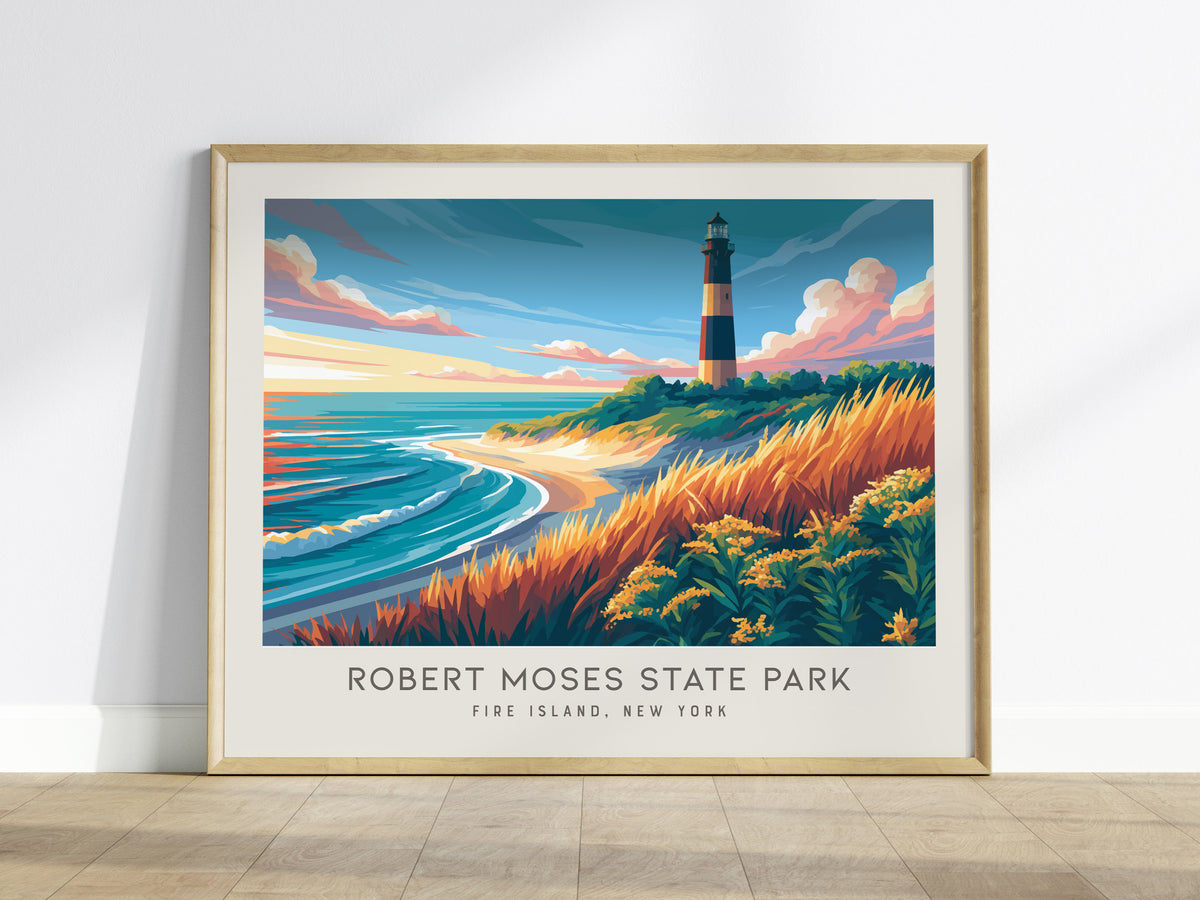 Robert Moses State Park Landscape Matte Border Poster | Fire Island, New York Travel Wall Art — framed wall art