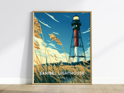 Sanibel Lighthouse, Florida Poster | Gulf Coast Beacon Coastal Decor Wall Art — framed wall art