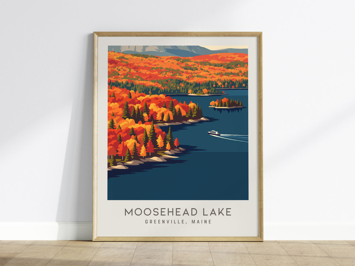 Moosehead Lake Matte Border Poster | Greenville, Maine Destination Print Travel Wall Art — framed wall art