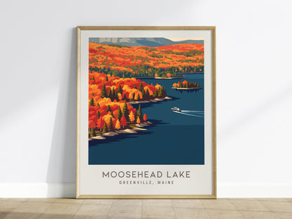 Moosehead Lake Matte Border Poster | Greenville, Maine Destination Print Travel Wall Art — framed wall art