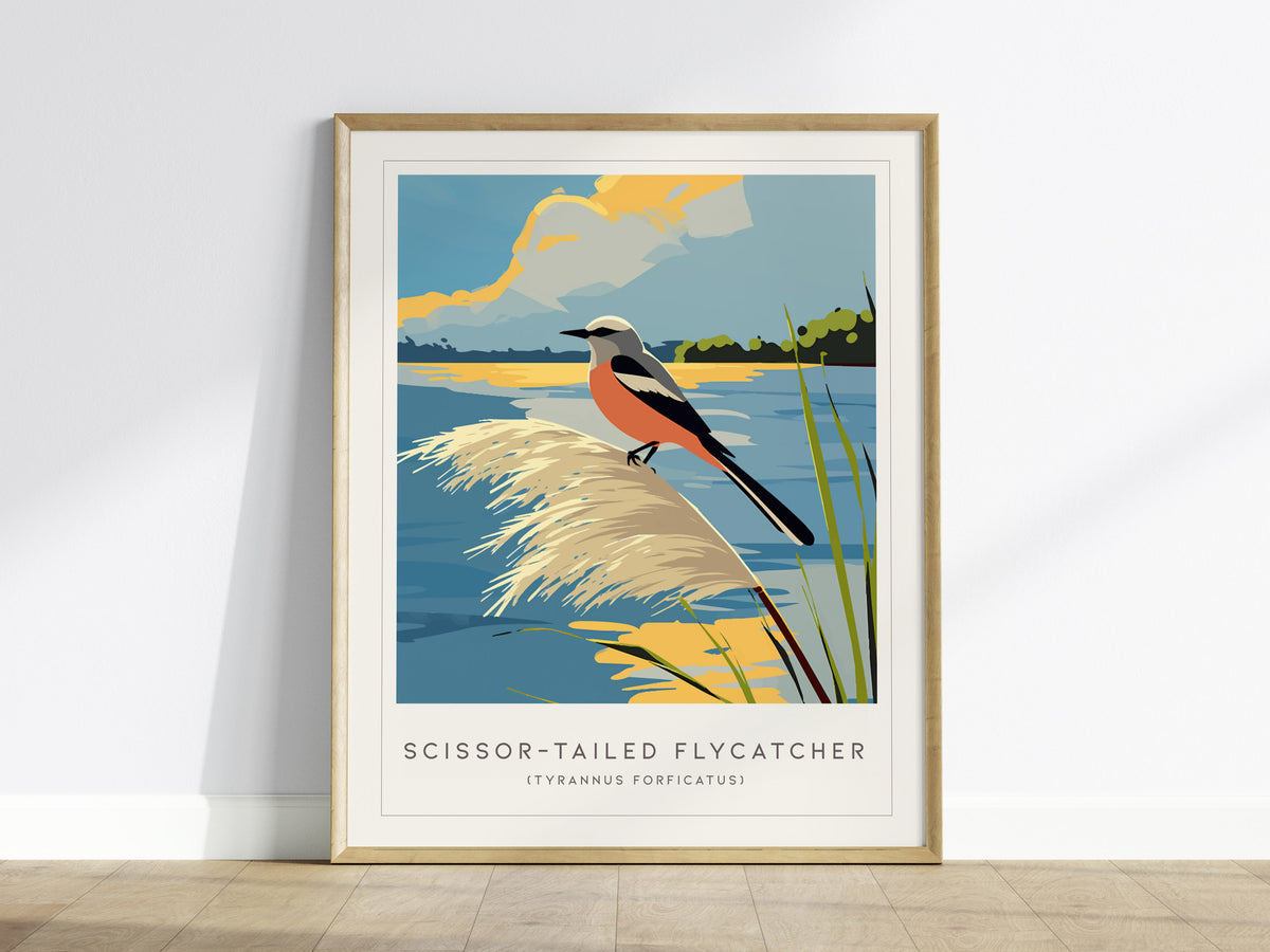 Scissor-tailed Flycatcher Poster | Graceful Prairie Bird Portrait Wall Art — framed wall art