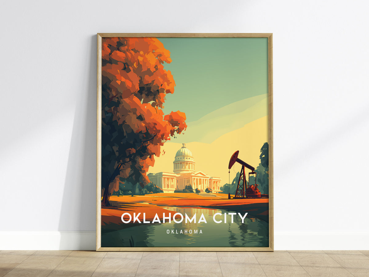 Oklahoma City, Oklahoma Poster | Bold Skyline & Prairie Charm Wall Art — framed wall art