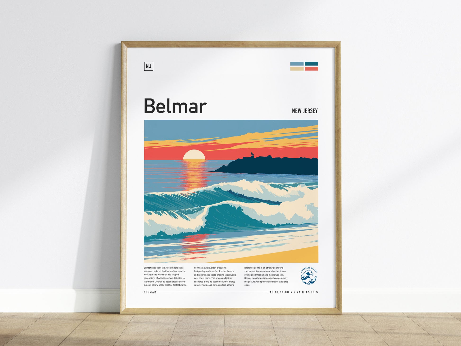 Belmar, New Jersey Poster | Surf & Boardwalk Coastal Wall Art — framed wall art