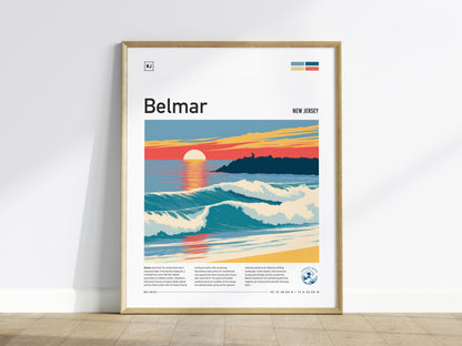 Belmar, New Jersey Poster | Surf & Boardwalk Coastal Wall Art — framed wall art