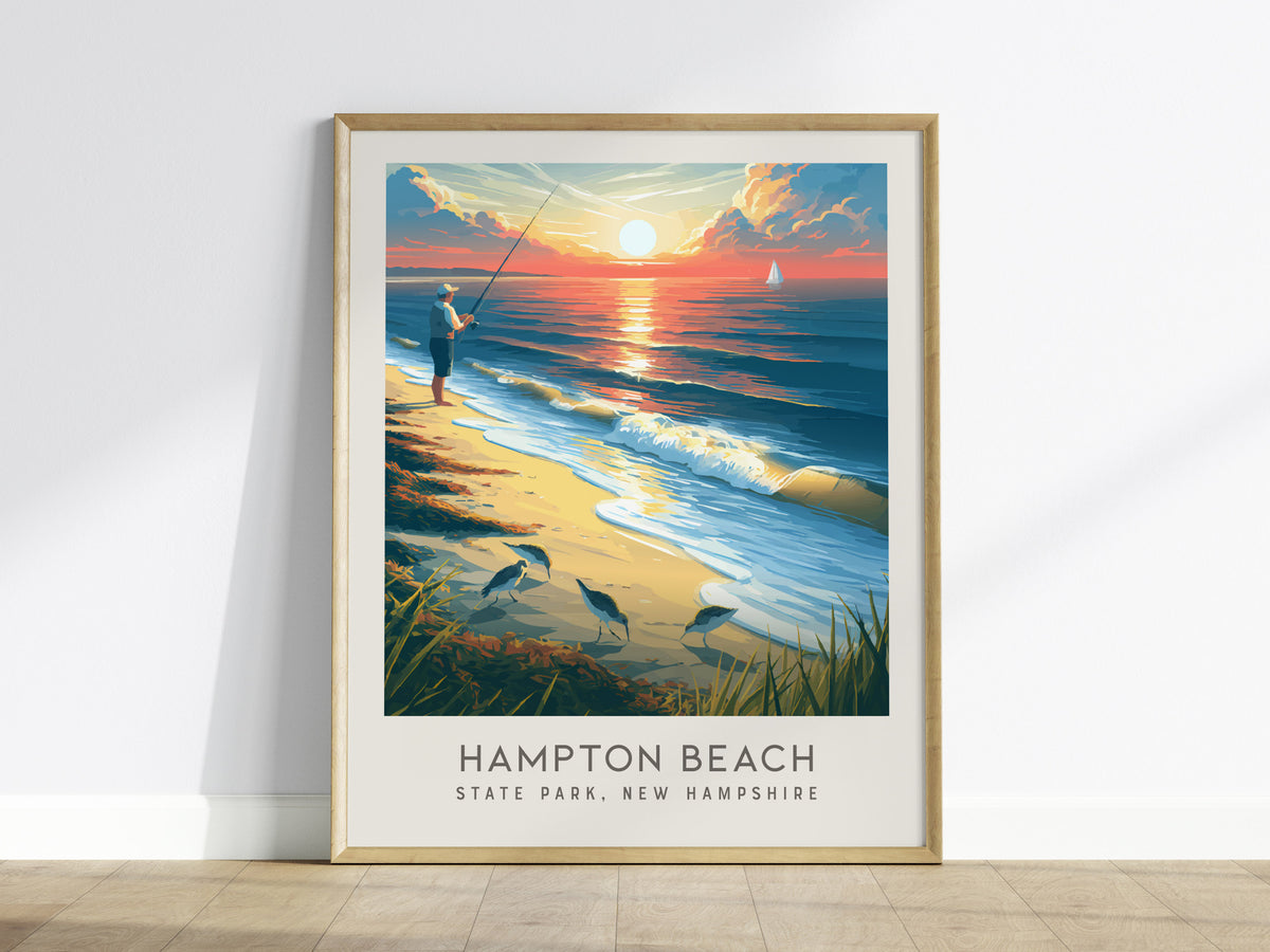 Hampton Beach Matte Border Poster | State Park, New Hampshire Coastal Beach Decor — framed wall art