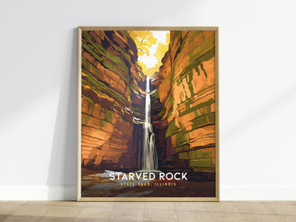 Starved Rock State Park, Illinois Poster | Canyon Waterfall Destination Print Wall Art — framed wall art