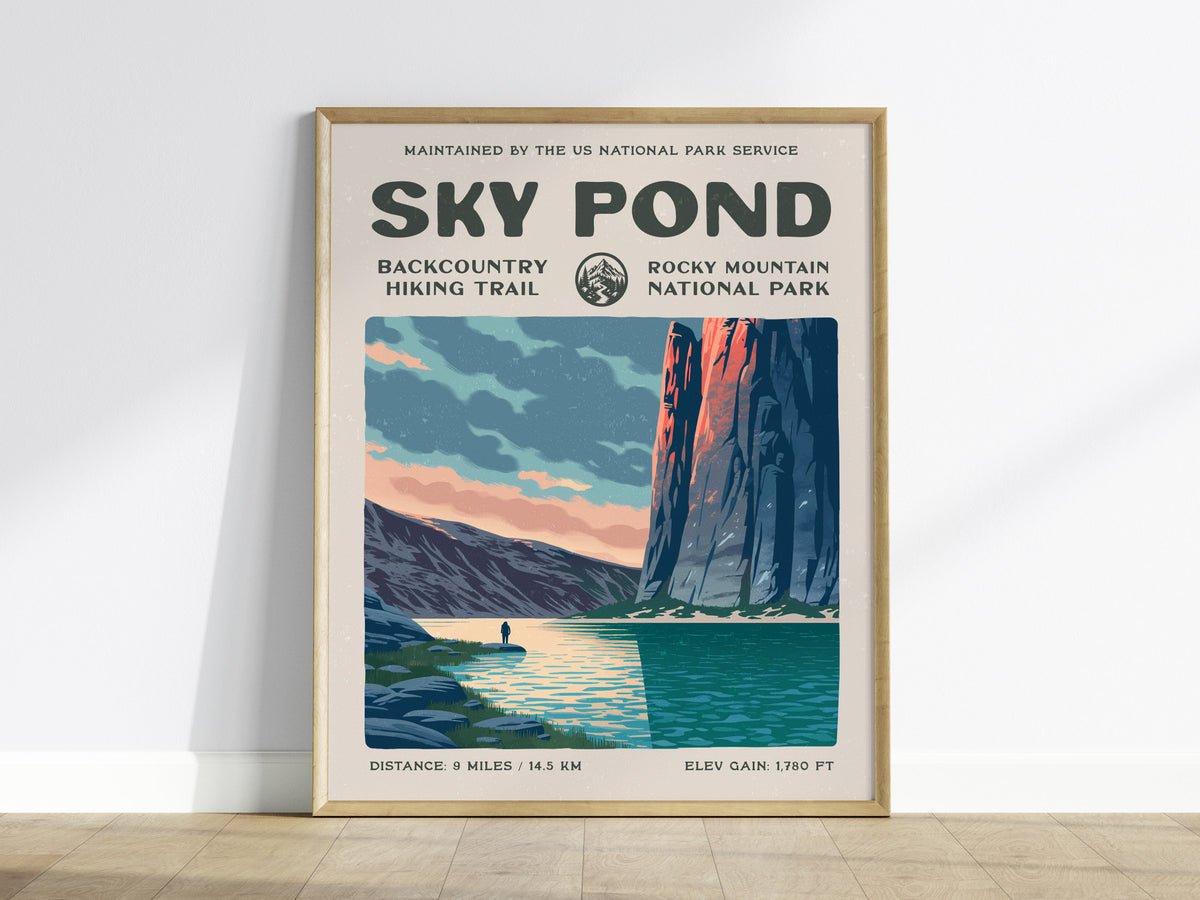Sky Pond, Rocky Mountain National Park Poster | Hiker Gift | Backcountry Trail Wall Art — framed wall art
