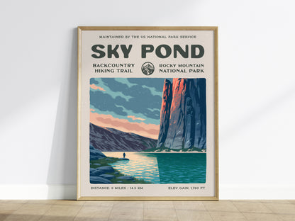 Sky Pond, Rocky Mountain National Park Poster | Hiker Gift | Backcountry Trail Wall Art — framed wall art