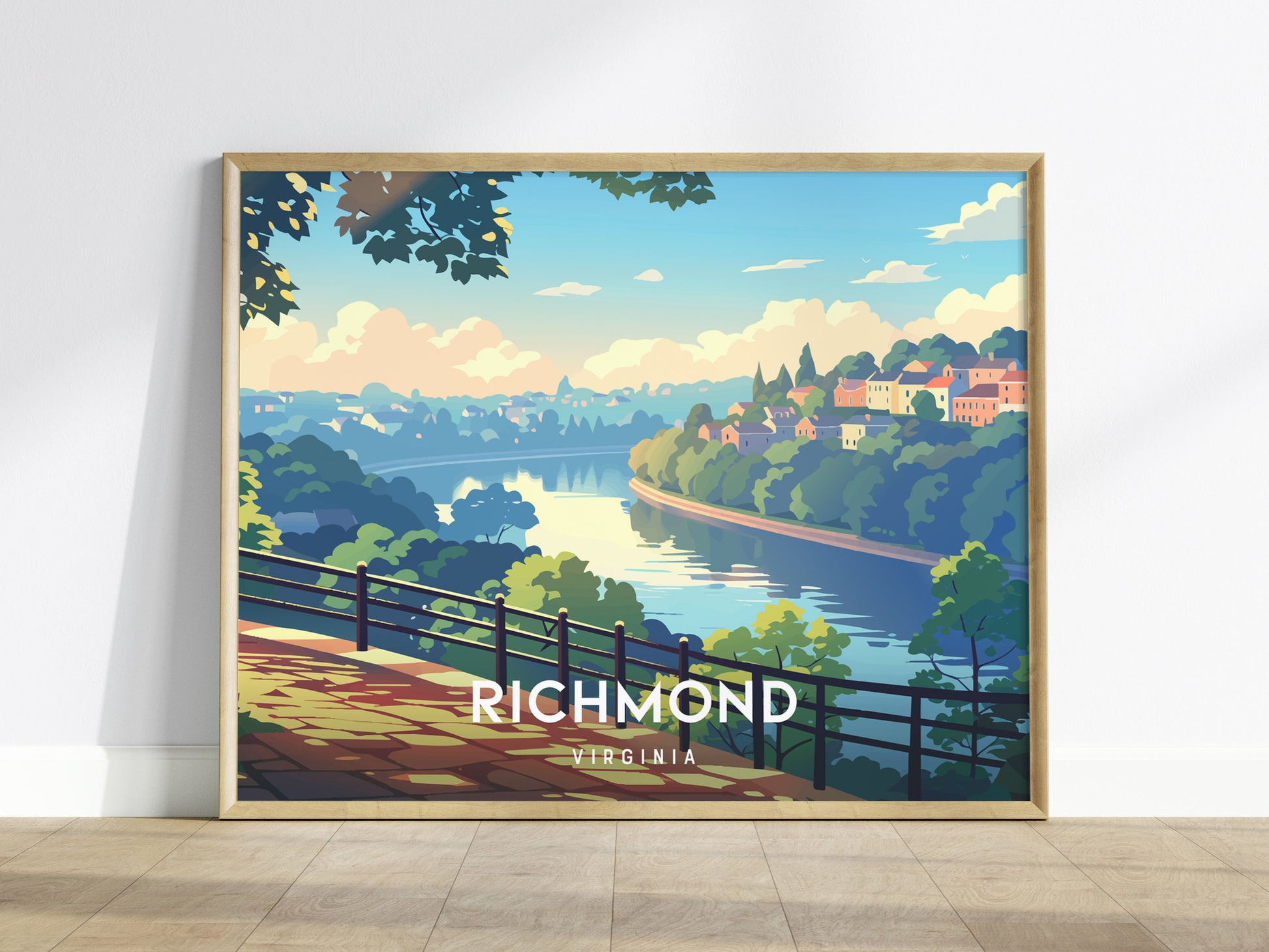 Richmond, Virginia Landscape Poster | Southern Capital Charm Vacation Wall Art — framed wall art