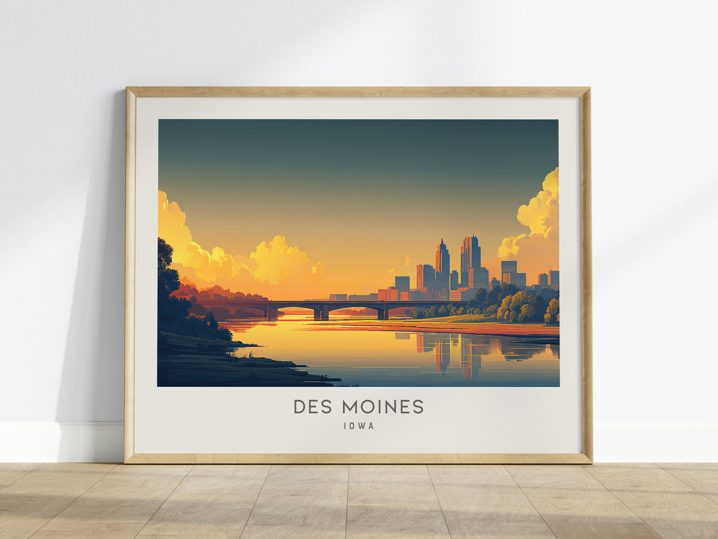 Des Moines Landscape Matte Border Poster | Iowa Travel Wall Art — framed wall art