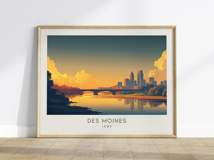 Des Moines Landscape Matte Border Poster | Iowa Travel Wall Art — framed wall art